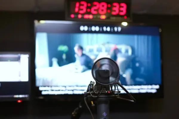Microphone setup during a professional voice recording session at SOUNDSTARSTUDIOS recording studio in Munich